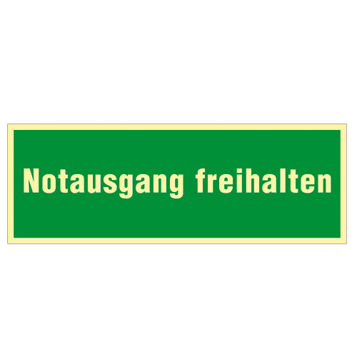 Text " Notausgang freihalten " Kunststoff nachleuchtend selbstkl. 297 x 105 mm