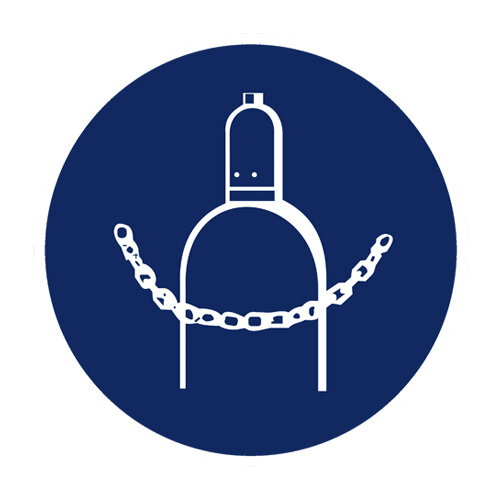 Gebotszeichen " Druckgasflasche durch Kette sicherung " Folie selbstklebend 315 mm