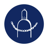 Gebotszeichen " Druckgasflasche durch Kette...