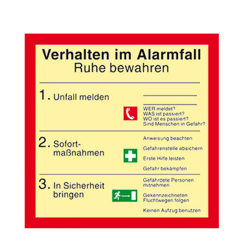 Verhalten im Alarmfall Kunststoff nachleuchtend selbstklebend 200 x 200 mm