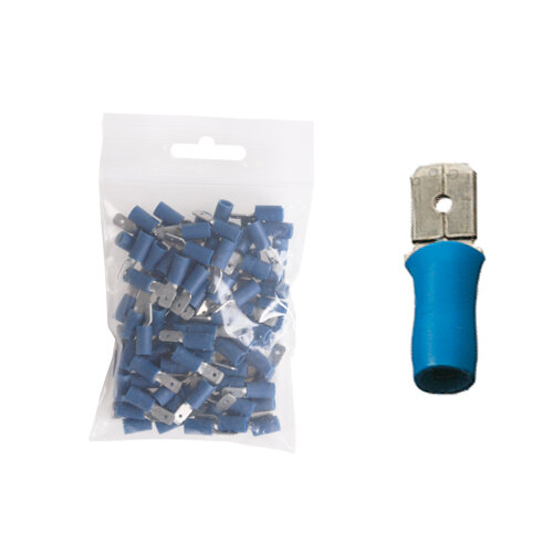 100 Flachstecker teilisoliert 4,7x0,5 blau 1,5 bis 2,5 mm²