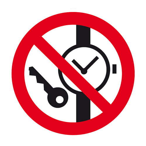 Mitführen von Metallteilen und Uhren verboten Kunststoff 315 mm