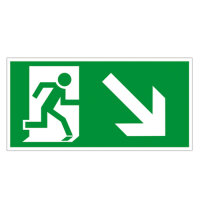 Rettungsweg Schild rechts abwärts Folie...