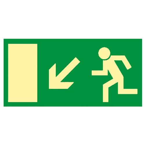 Rettungsweg Schild links abwärts Kunststoff nachleuchtend selbstklebend 400 x 200 mm
