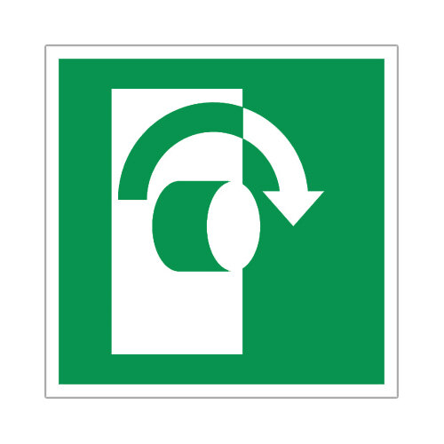 Notausgang - Tür Öffnen im Uhrzeigersinn Folie selbstklebend 150 x 150 mm ISO