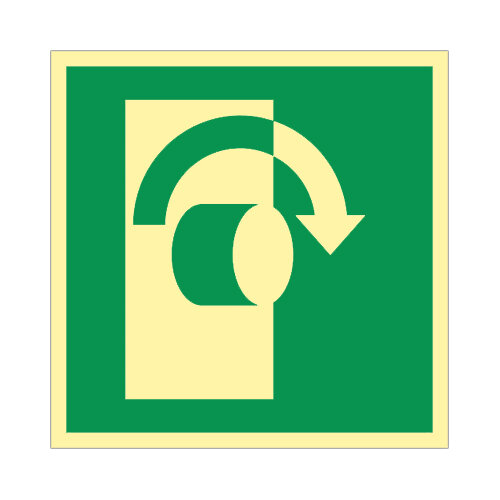 Notausgang - Tür Öffnen im Uhrzeigersinn Folie nachleuchtend selbstklebend 150 x 150 mm ISO