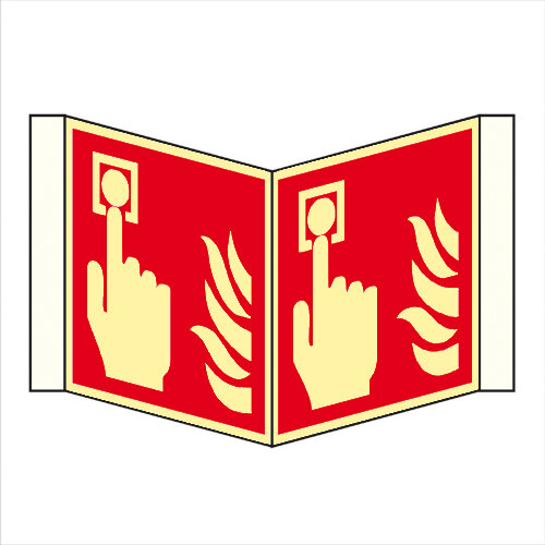 Brandmelder manuell Winkelschild Kunststoff nachleuchtend 200x200 mm ISO