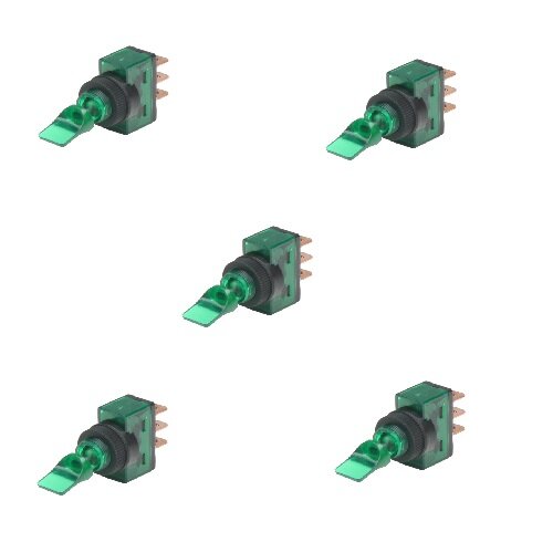 5x Kippschalter - Schalter kurz ein/aus 12V grün