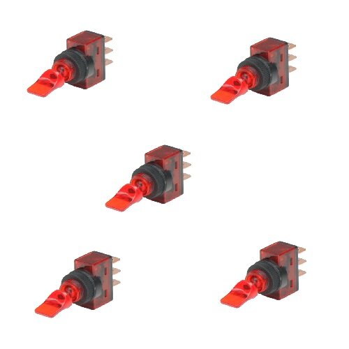 5x Kippschalter - Schalter kurz ein/aus 12V rot