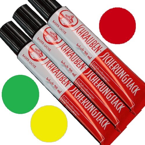 SET: Schraubensicherungslack 20 ml. in Tube 1xrot - 1xgrün - 1x gelb