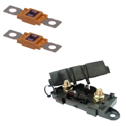 2 x Leistungssicherung Streifensicherung Mega orange 150A 32V inkl. Halter