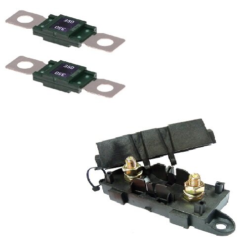 2 x Leistungssicherung Streifensicherung Mega dunkelgrün 350A 32V inkl. Halter