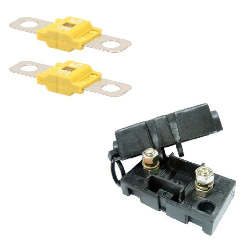 2 x Leistungssicherung Streifensicherung Midi gelb 60A 58V inkl. Halter