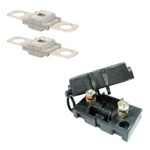 2 x Leistungssicherung Streifensicherung Midi grau 150A 58V inkl. Halter