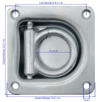 Zurrmulde mit Ring 85x85mm 800daN verzinkt