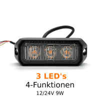 Blitzleuchte Warnleuchte Orange Flash 3 LEDs 9W 12/24V...