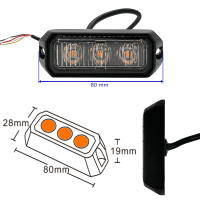 Blitzleuchte Warnleuchte Orange Flash 3 LEDs 9W 12/24V 80x28x19mm 20cm kabel