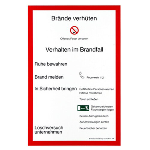 Brandschutzordnung nach DIN 14096 Teil A Kunststoff 300 x 200 mm