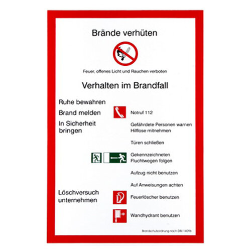 Brandschutzordung nach DIN 14096 Teil A Folie selbstklebend 300 x 200 mm